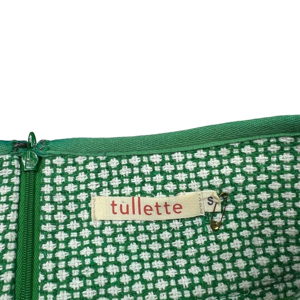 Tullette Retro Geometric Print Lined Pleat Front Mini Skirt Green Size Small - Picture 5 of 7